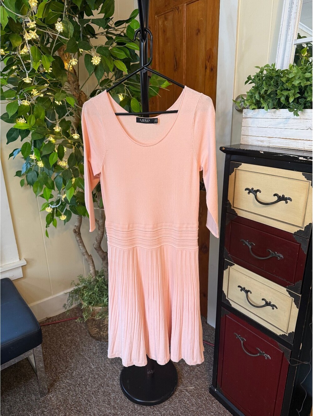 Lauren Ralph Lauren Pink Pleated Knit Dress Size Large